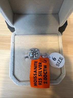 Cushion Halo Moissanite Ring in Silver - Size 6